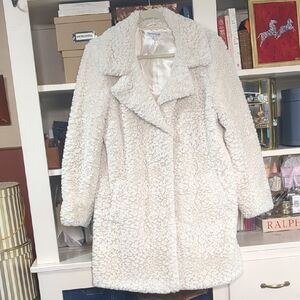 NorthStyle Cream Teddy Collared 3/4 Length Coat Plush Faux Fur Size Medium